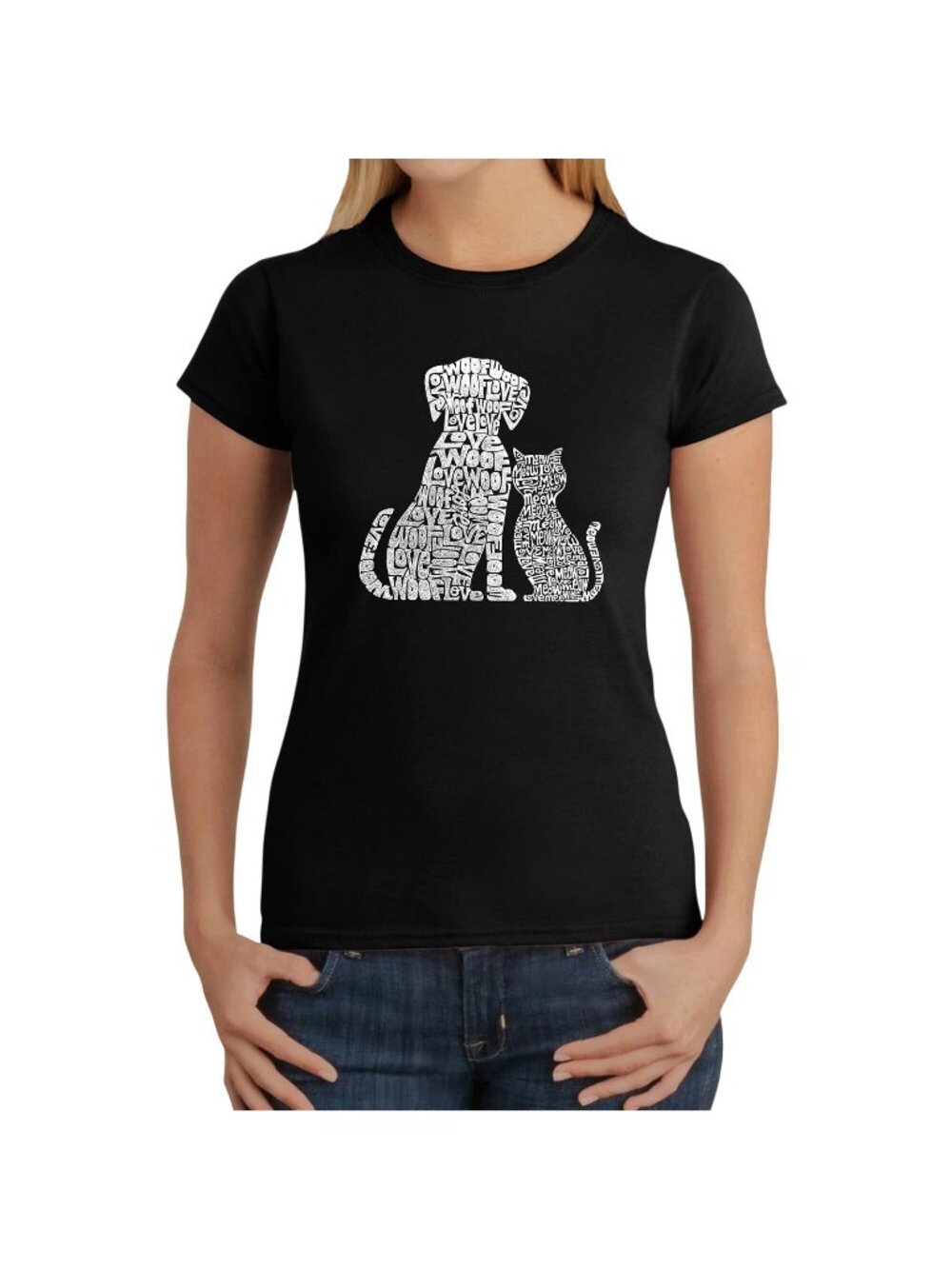 NWT La Pop Art Word Art Dog and Cat Pet Graphic T-Shirt YPALSBLACKS Black S